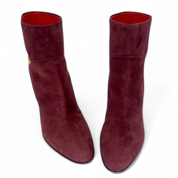 Authentic VALENTINO GARAVANI Suede Burgundy V Logo Ankle Boots Size EU37 - Picture 4 of 12